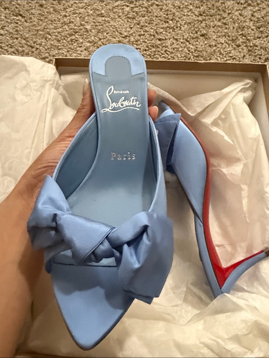 Christian Louboutin Shoes - Christian Louboutin Light Blue Satin Bow Pointed Mule